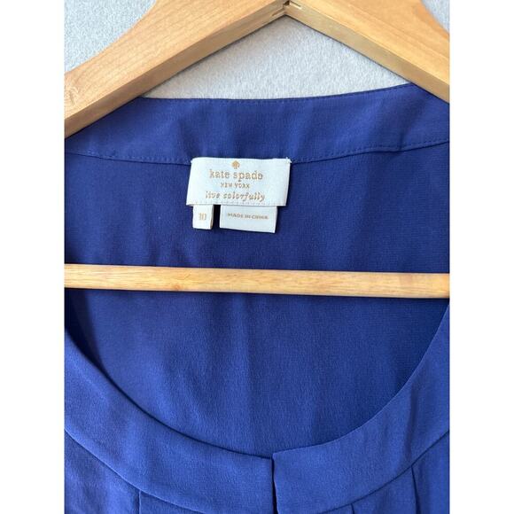 Women’s Kate Spade Sleeveless Hidden Button Down Silk Royal Blue Top Size 10 - Picture 2 of 4